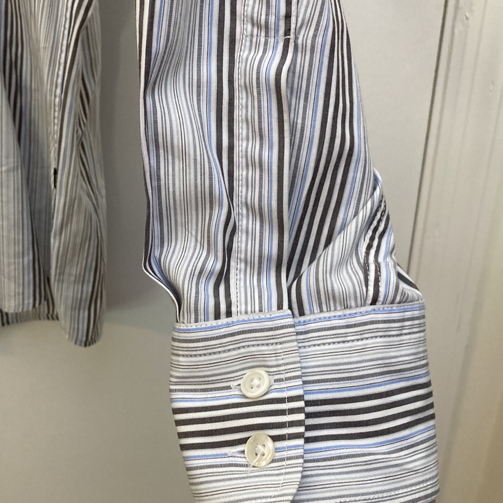 Hugo Boss Men's Dress Shirt Turkish Cotton Stripes White/Blue/Gray Size 16/33 - Picture 4 of 9